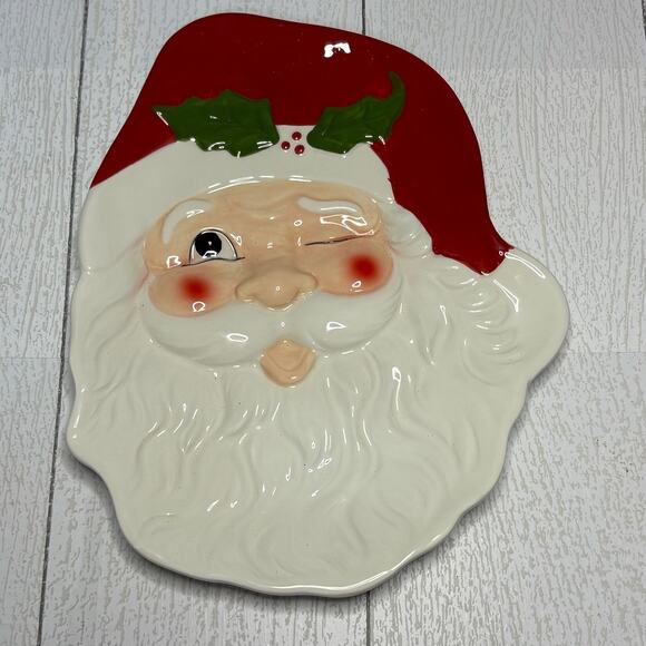 Peppermint Place Winking Santa Cookie Plate Holiday Dish - Picture 1 of 9